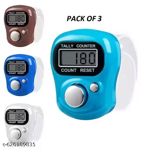 Pack of 3 Raw Digital Electronic Mini Fingers Ring Hand Tally Counter, For Umpire, Prayer, Mantra, Tasveeh, Gym set, Senior Citizens Multicolor (Pack of 03)